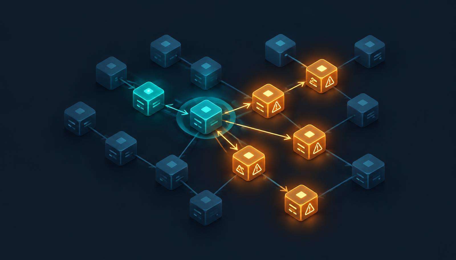 Diagram of one configuration change triggering warnings across connected objects
