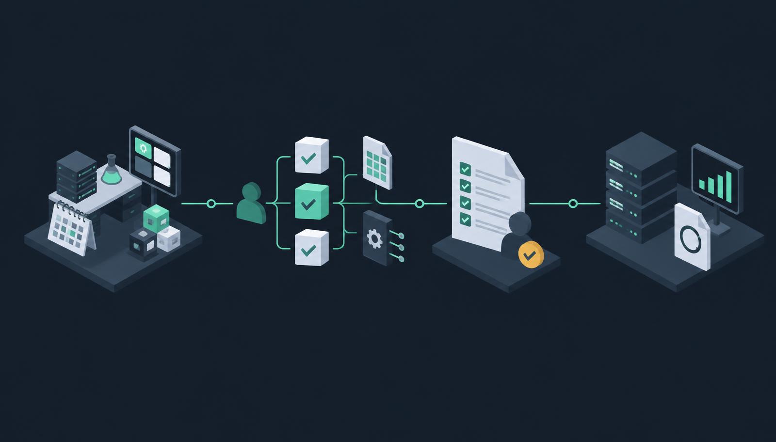 An evidence chain connecting the sandbox baseline, role and integration tests, human review and production monitoring